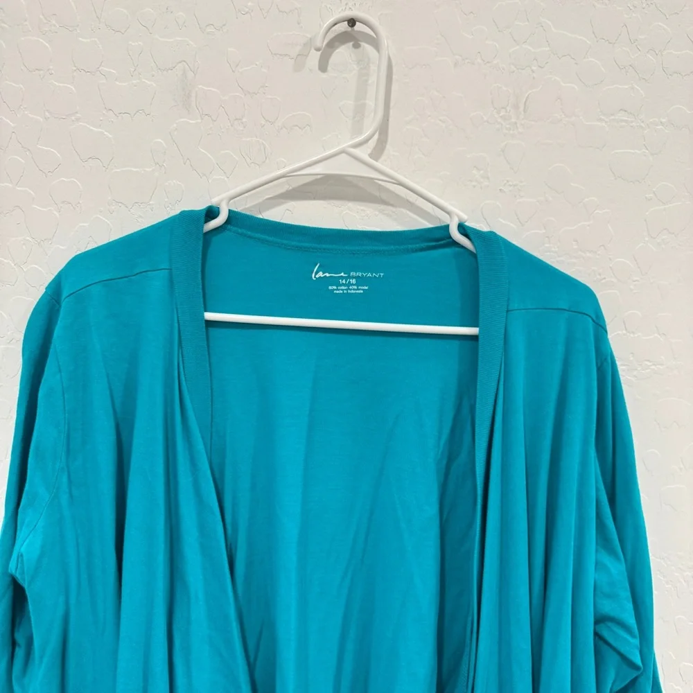 Lane Bryant Blue Open Waterfall Cardigan Womens 14/16 Cotton Blend Layered Fall